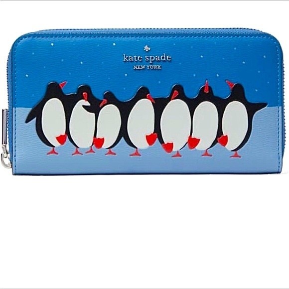 kate spade Handbags - Kate Spade Penguins Continental Wallet Arctic Friends Blue Leather Large NWT